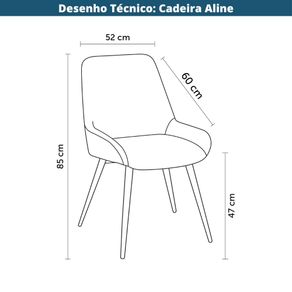 6 Kit 2 Cadeiras Giratorias Aline Rivatti 52 cm -Largura- Estofado em PU Caramelo e Base em Aco Marrom Desenho Tecnico